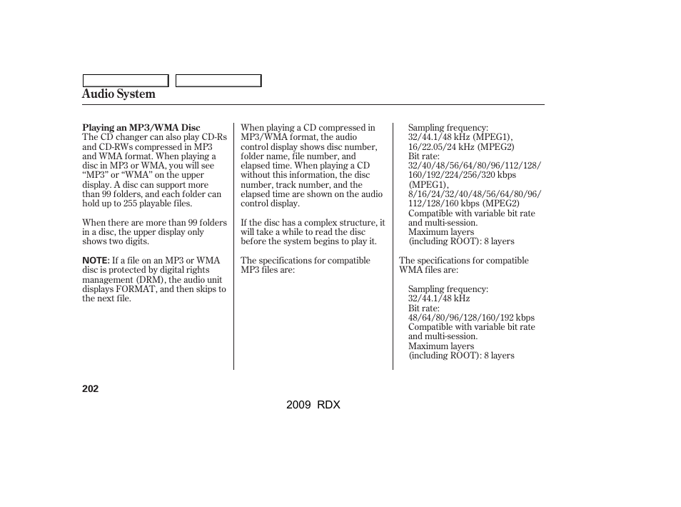 Audio system | Acura 2009 RDX User Manual | Page 206 / 433