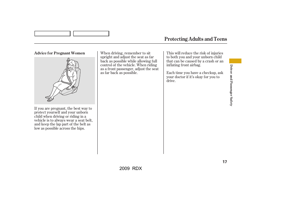 Protecting adults and teens, 2009 rdx | Acura 2009 RDX User Manual | Page 21 / 433