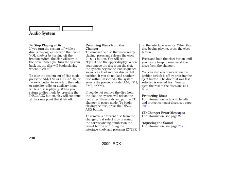 Audio system | Acura 2009 RDX User Manual | Page 214 / 433