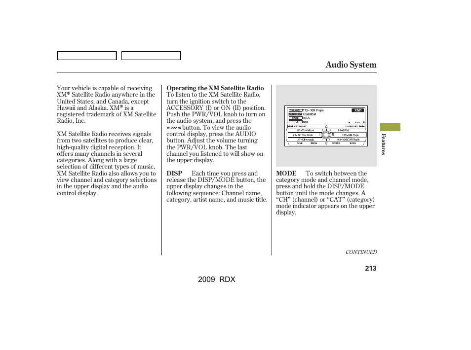 Audio system | Acura 2009 RDX User Manual | Page 217 / 433