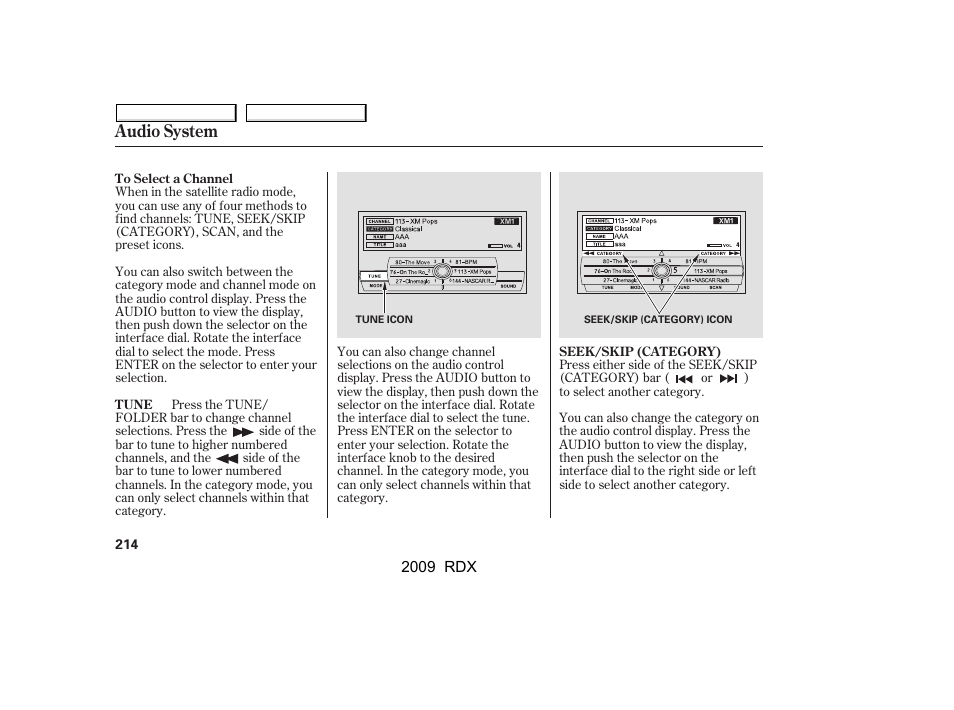 Audio system | Acura 2009 RDX User Manual | Page 218 / 433