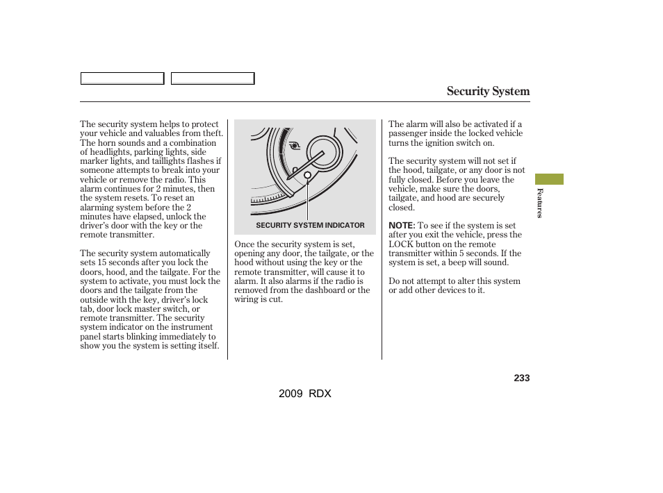 Security system | Acura 2009 RDX User Manual | Page 237 / 433