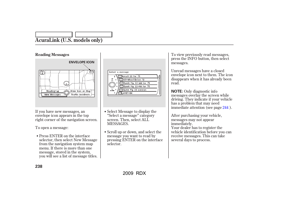 Acuralink (u.s. models only) | Acura 2009 RDX User Manual | Page 242 / 433