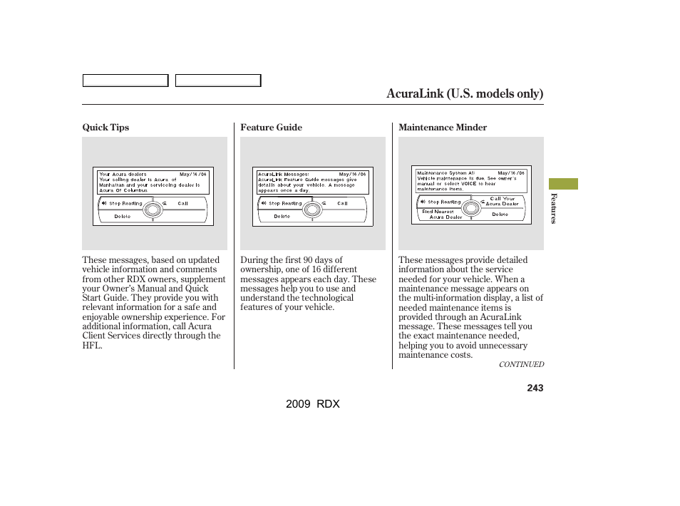 Acuralink (u.s. models only) | Acura 2009 RDX User Manual | Page 247 / 433