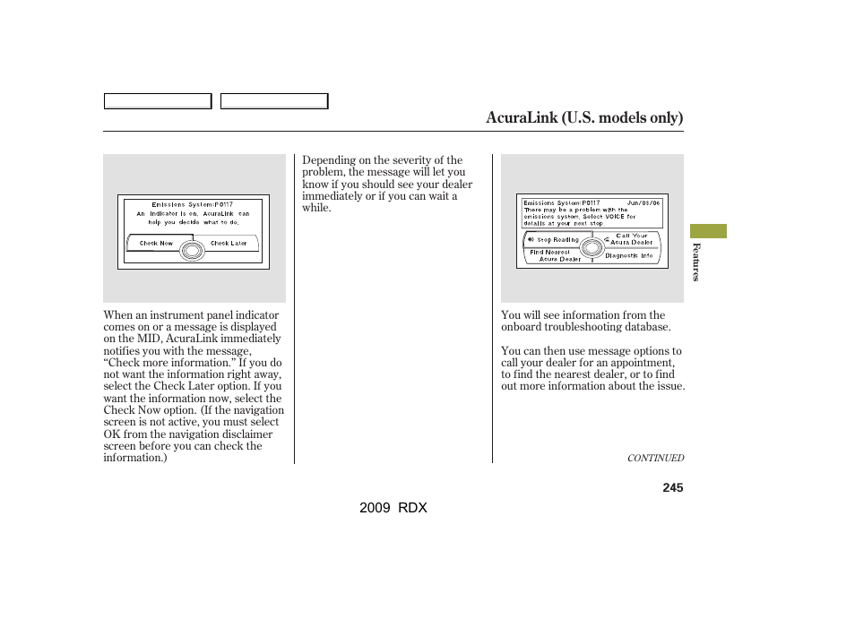 Acuralink (u.s. models only) | Acura 2009 RDX User Manual | Page 249 / 433