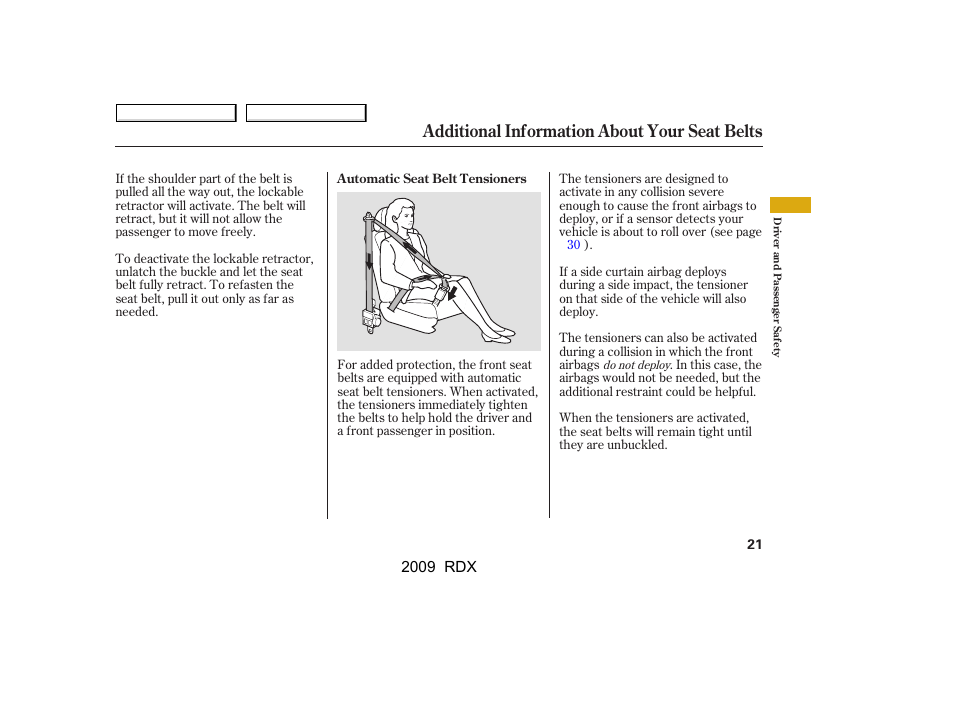 Additional information about your seat belts | Acura 2009 RDX User Manual | Page 25 / 433