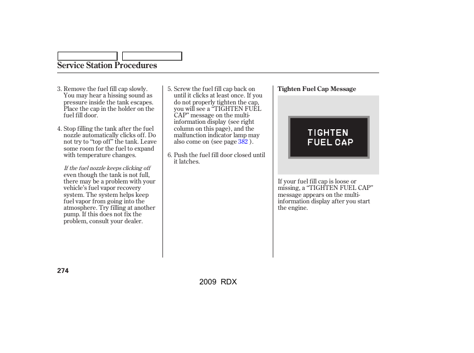 Service station procedures | Acura 2009 RDX User Manual | Page 278 / 433