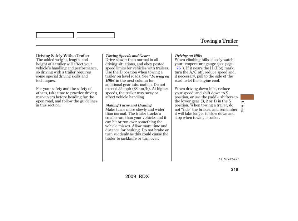 Towing a trailer | Acura 2009 RDX User Manual | Page 323 / 433