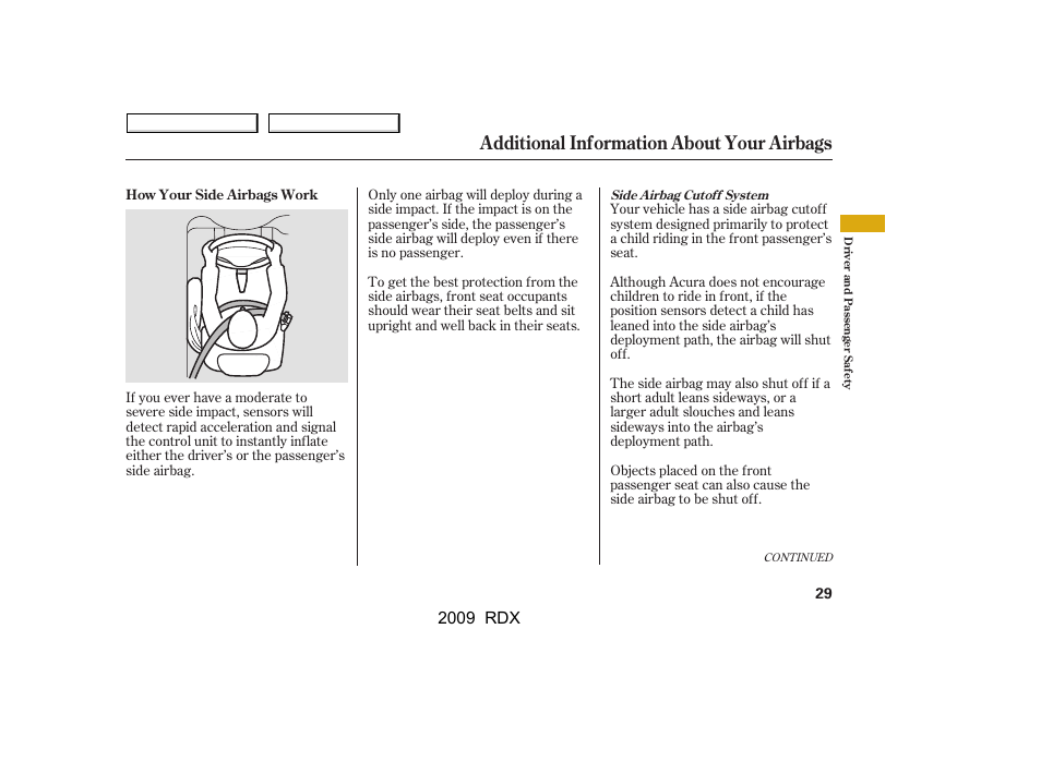 Additional information about your airbags, 2009 rdx | Acura 2009 RDX User Manual | Page 33 / 433