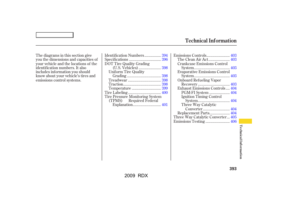 Technical information | Acura 2009 RDX User Manual | Page 397 / 433