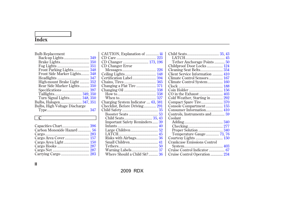 Index | Acura 2009 RDX User Manual | Page 420 / 433