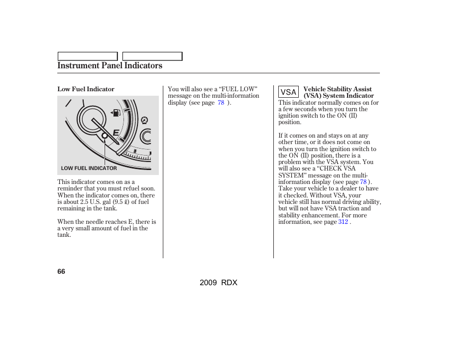 Instrument panel indicators | Acura 2009 RDX User Manual | Page 70 / 433