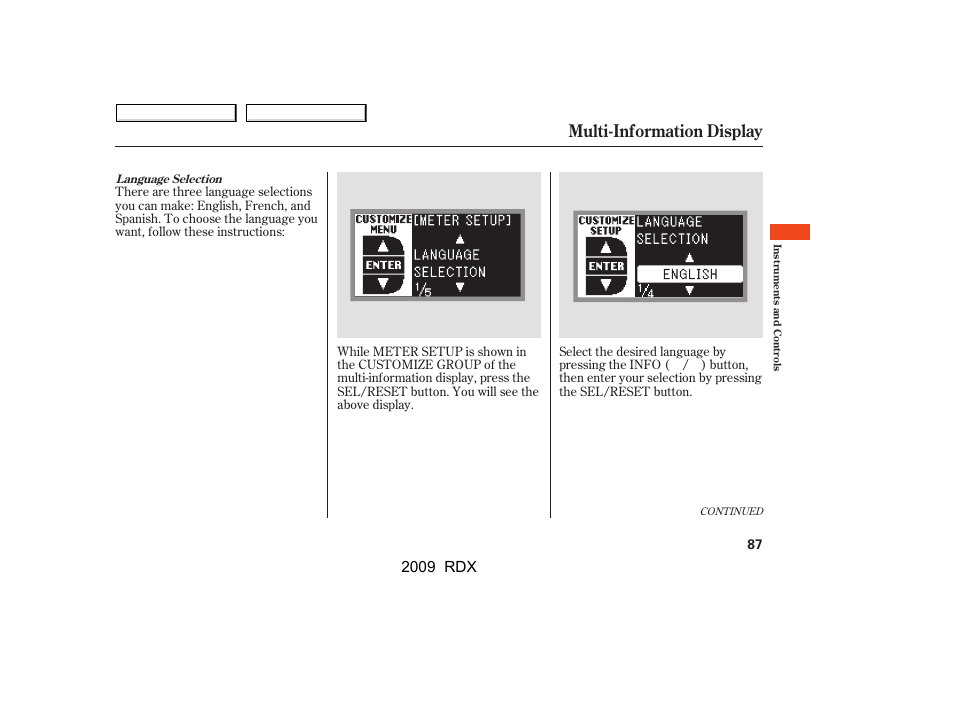 Multi-information display, 2009 rdx | Acura 2009 RDX User Manual | Page 91 / 433