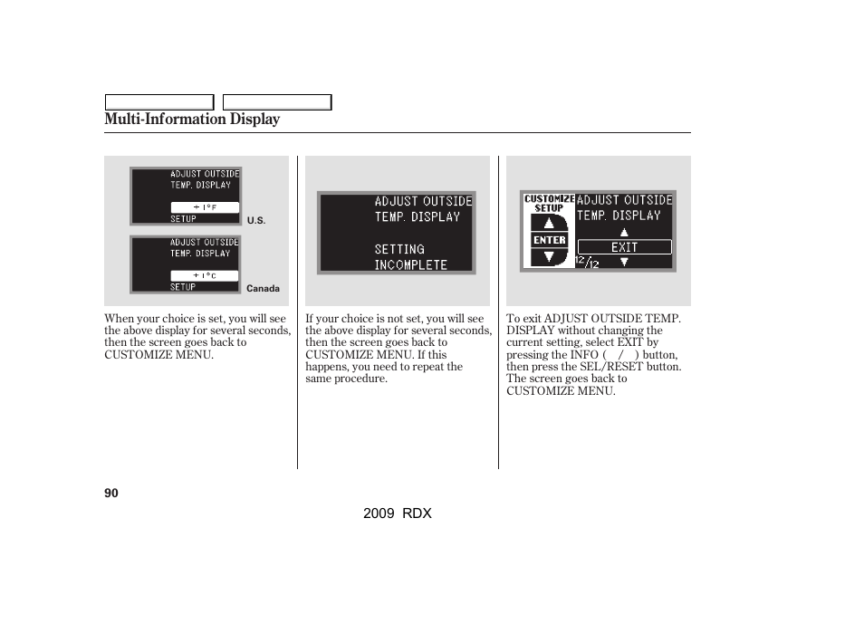 Multi-information display | Acura 2009 RDX User Manual | Page 94 / 433