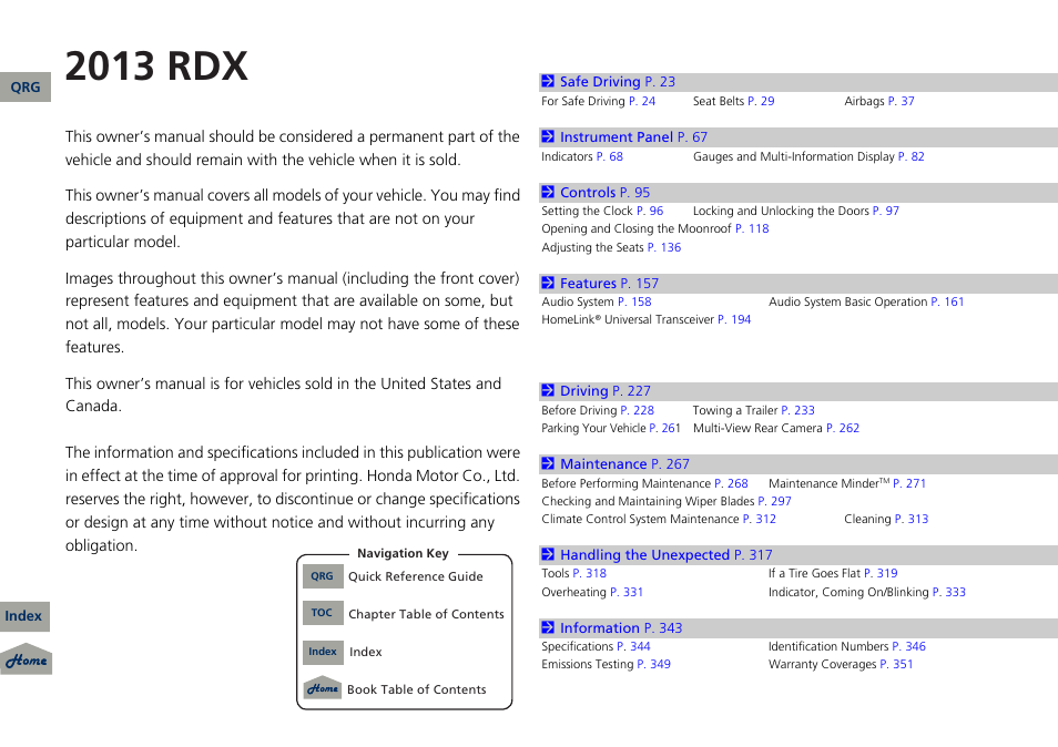 Acura 2013 RDX User Manual | 363 pages