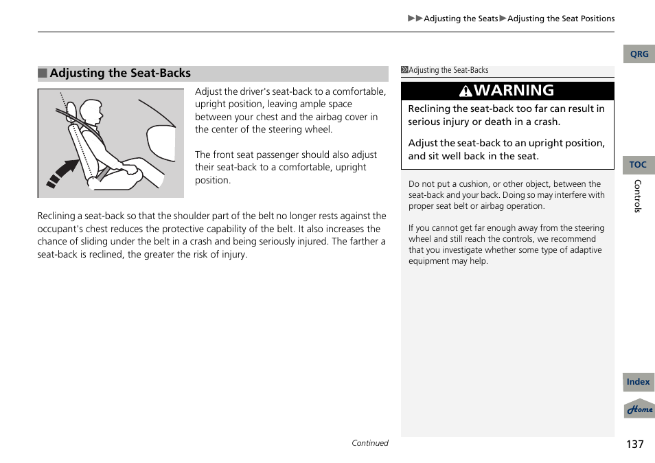 Warning | Acura 2013 RDX User Manual | Page 138 / 363