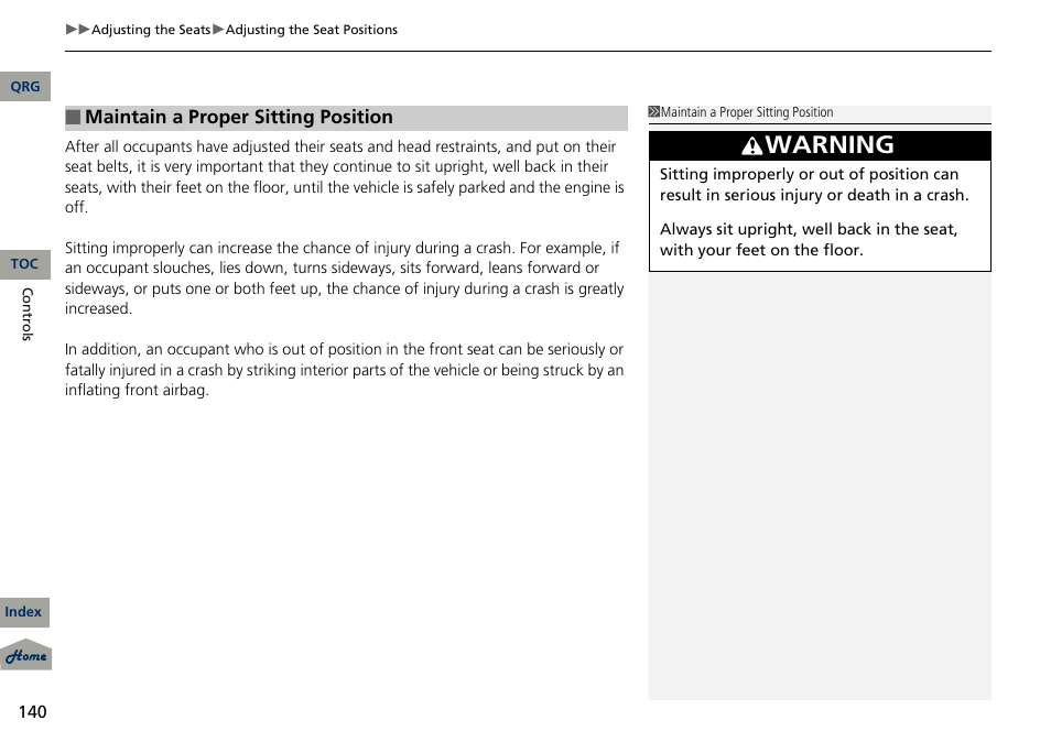 Warning | Acura 2013 RDX User Manual | Page 141 / 363