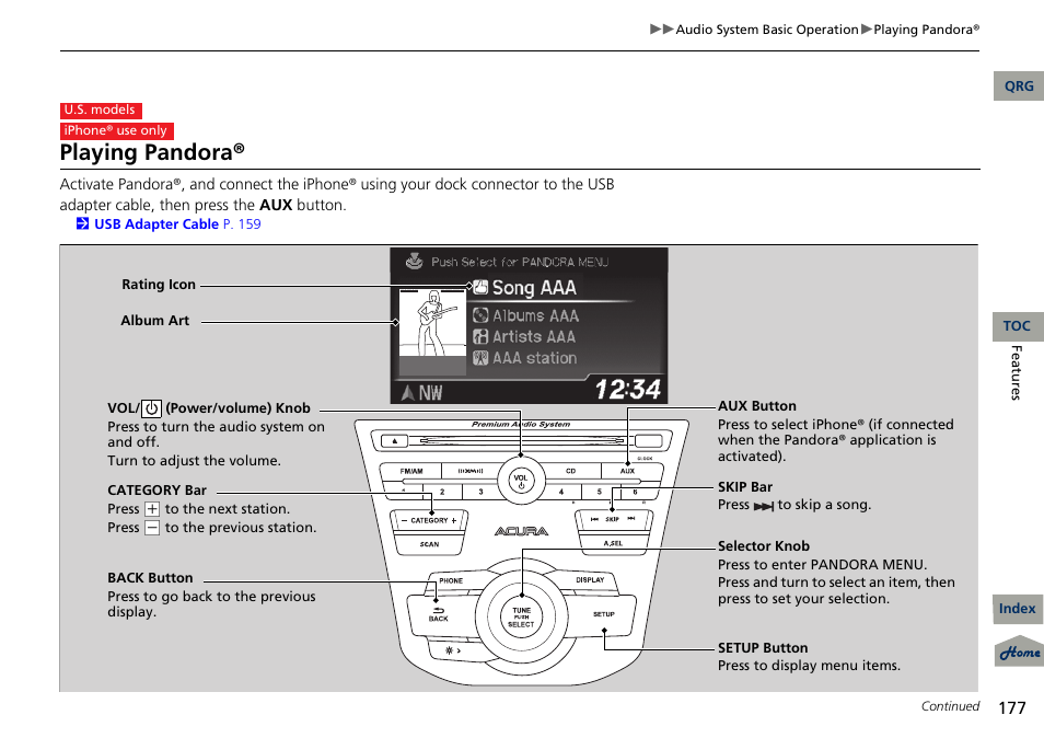 Playing pandora | Acura 2013 RDX User Manual | Page 178 / 363