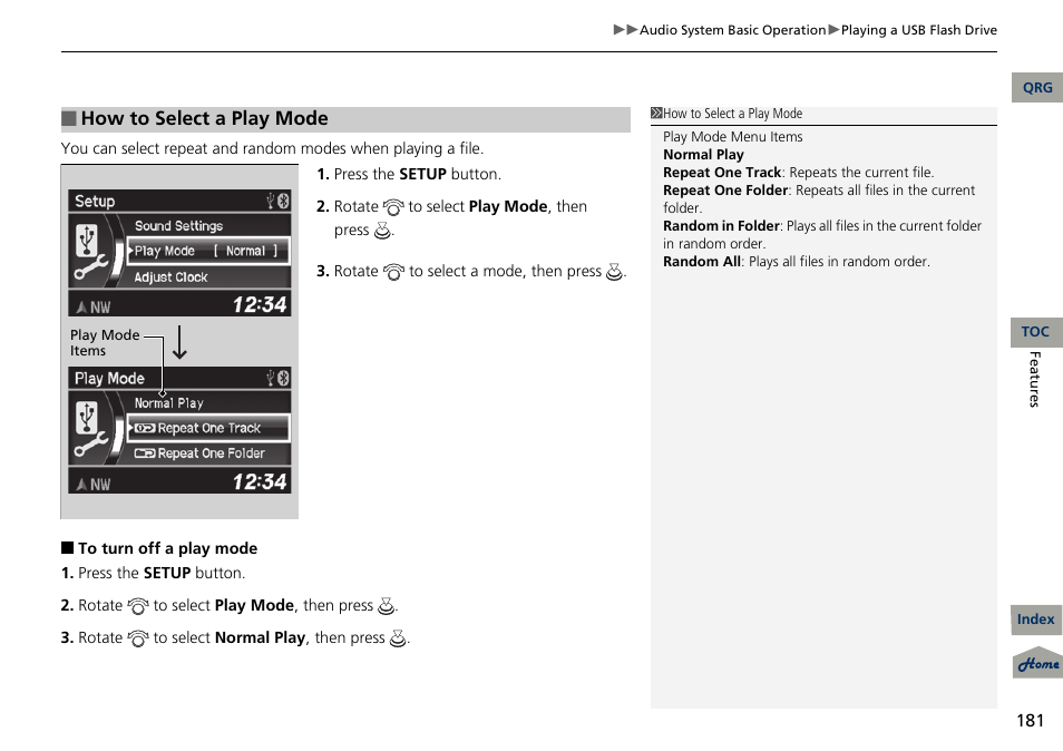 How to select a play mode | Acura 2013 RDX User Manual | Page 182 / 363