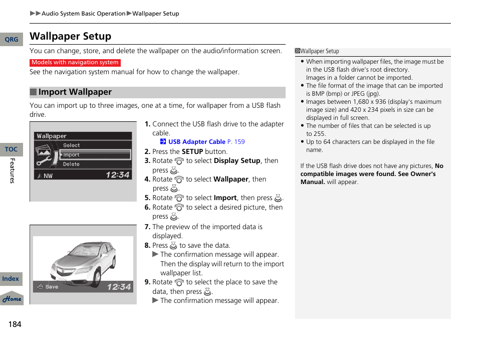 Wallpaper setup | Acura 2013 RDX User Manual | Page 185 / 363