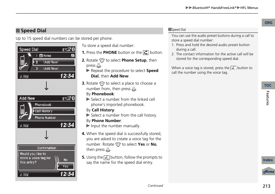 Speed dial | Acura 2013 RDX User Manual | Page 214 / 363