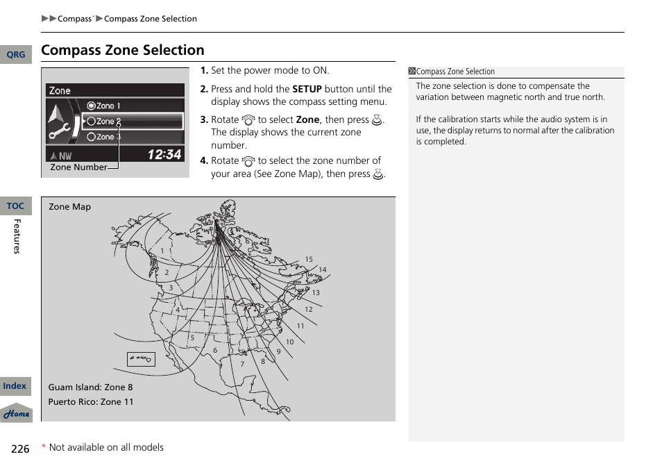 Compass zone selection | Acura 2013 RDX User Manual | Page 227 / 363