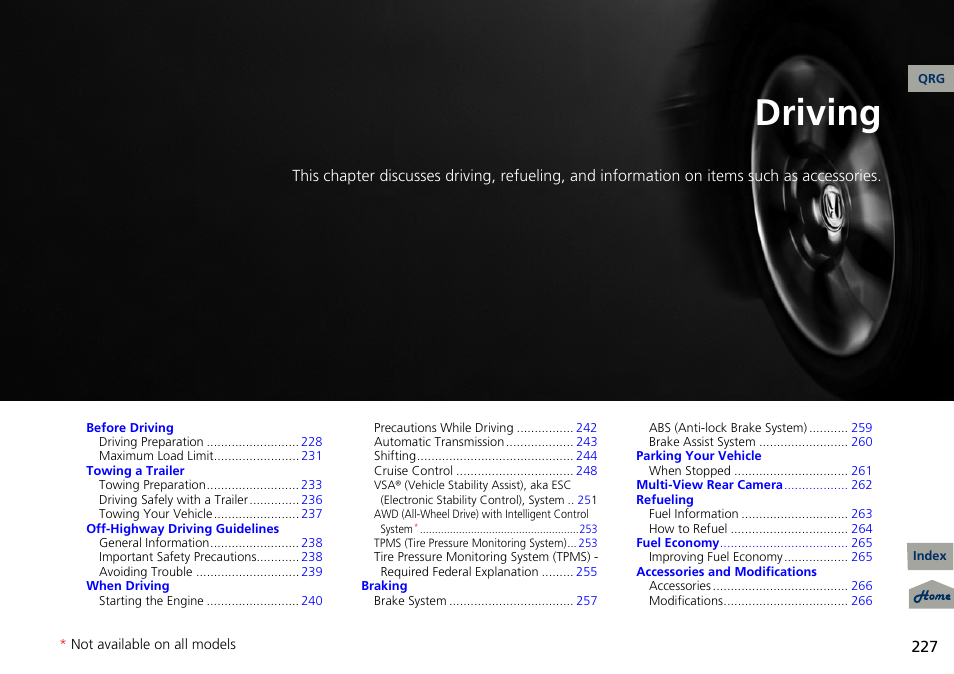 Driving, 2 driving p. 227, P. 227 | P 227) | Acura 2013 RDX User Manual | Page 228 / 363