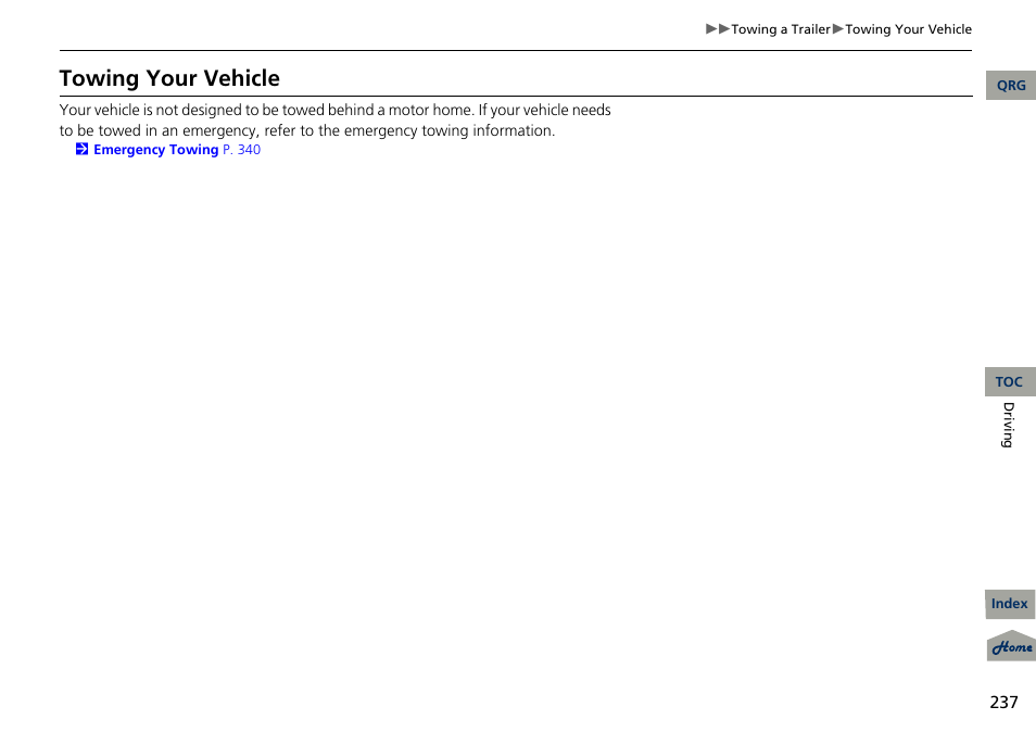 Towing your vehicle | Acura 2013 RDX User Manual | Page 238 / 363