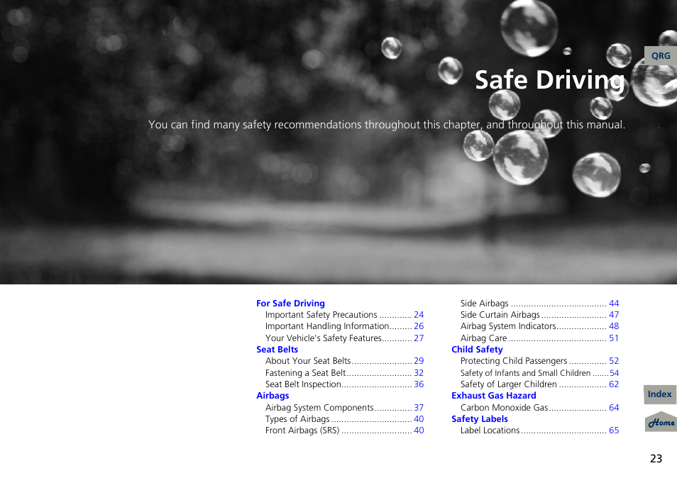 Safe driving, 2 safe driving p. 23, P. 23 | P 23) | Acura 2013 RDX User Manual | Page 24 / 363