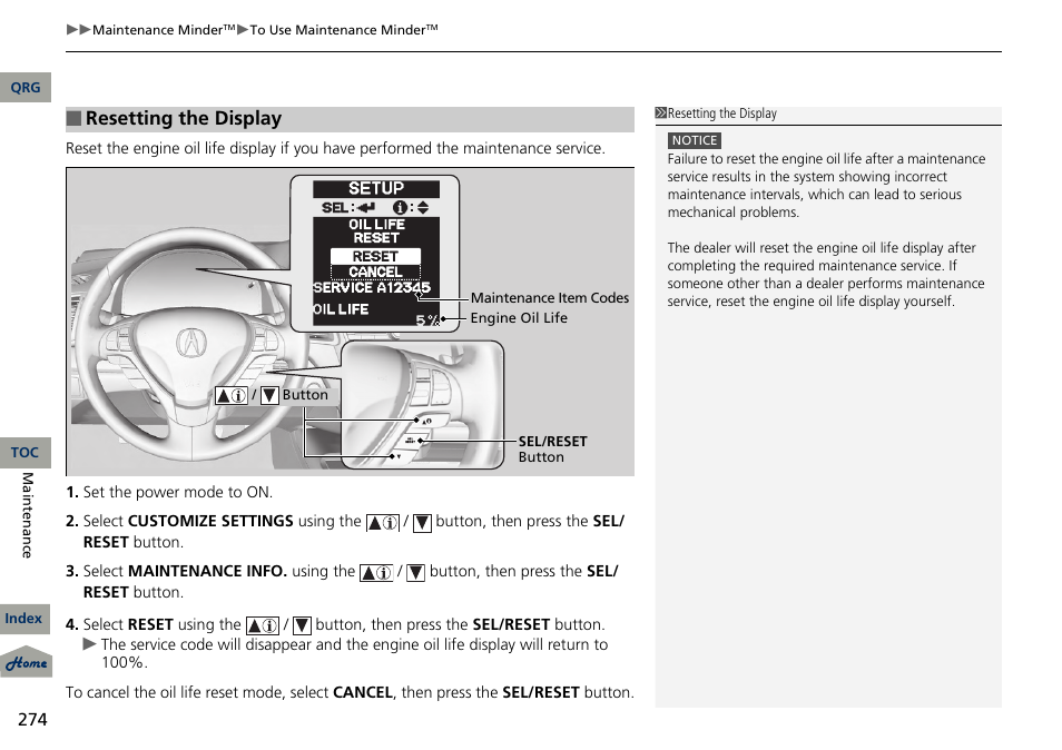 Resetting the display | Acura 2013 RDX User Manual | Page 275 / 363