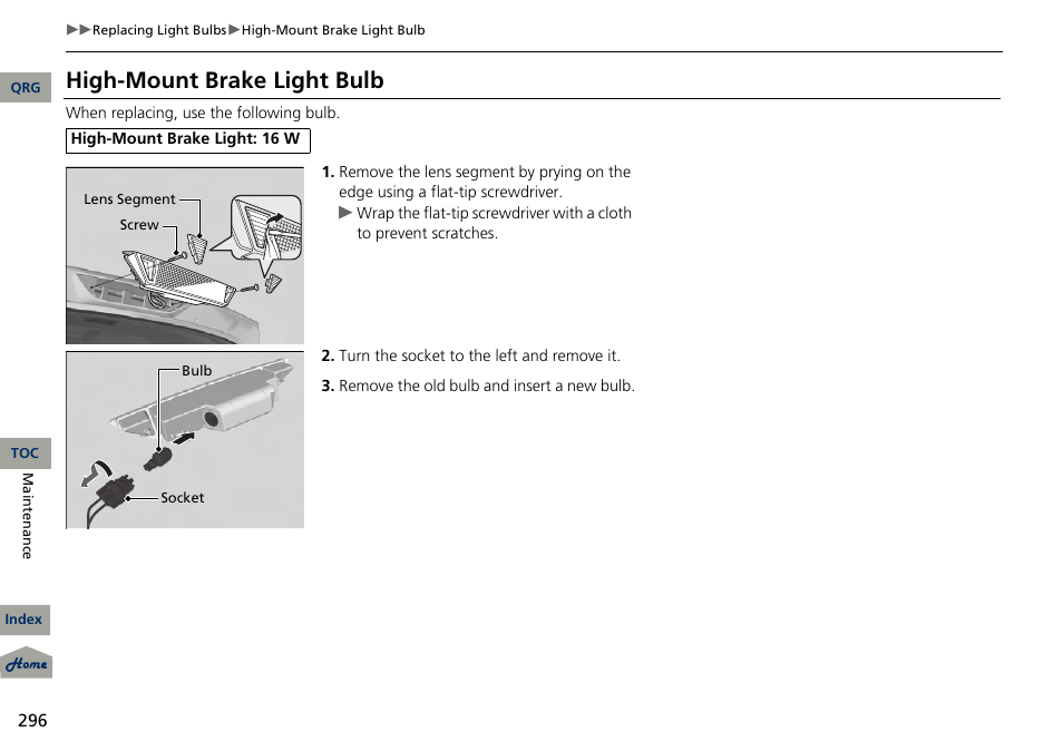 P 296), High-mount brake light bulb | Acura 2013 RDX User Manual | Page 297 / 363