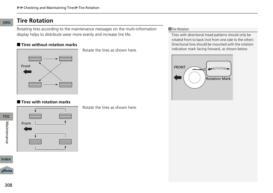 Tire rotation | Acura 2013 RDX User Manual | Page 309 / 363