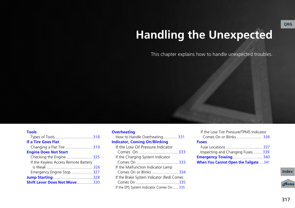 Handling the unexpected, 2 handling the unexpected p. 317, P. 317 | P 317) | Acura 2013 RDX User Manual | Page 318 / 363