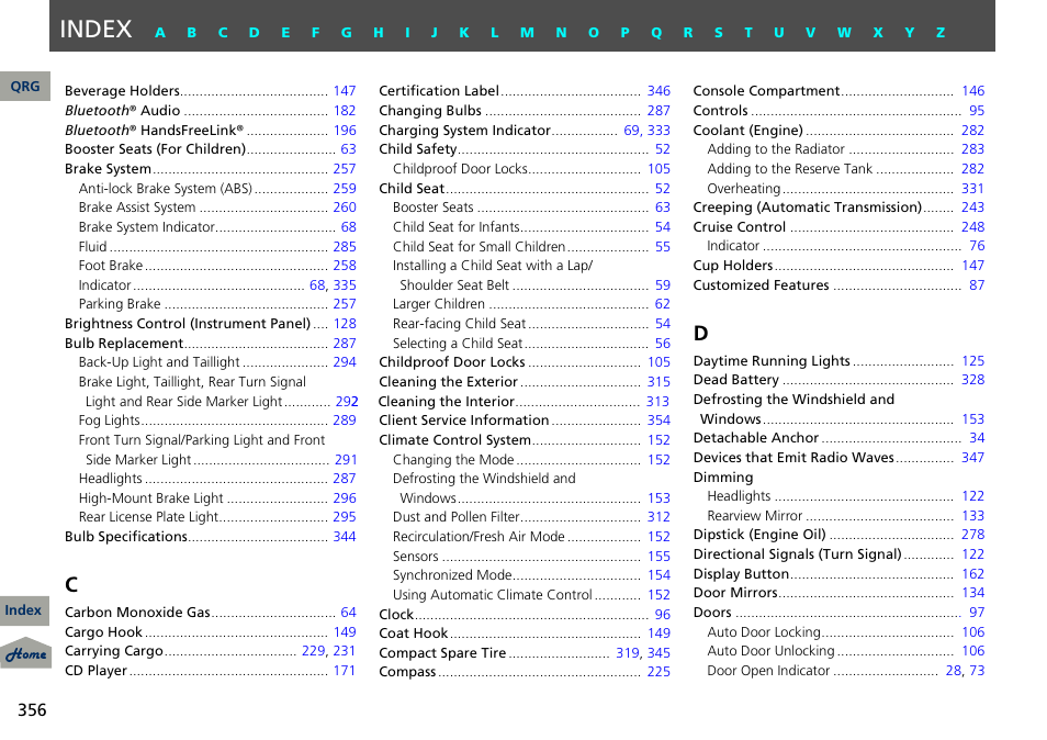 Index | Acura 2013 RDX User Manual | Page 357 / 363