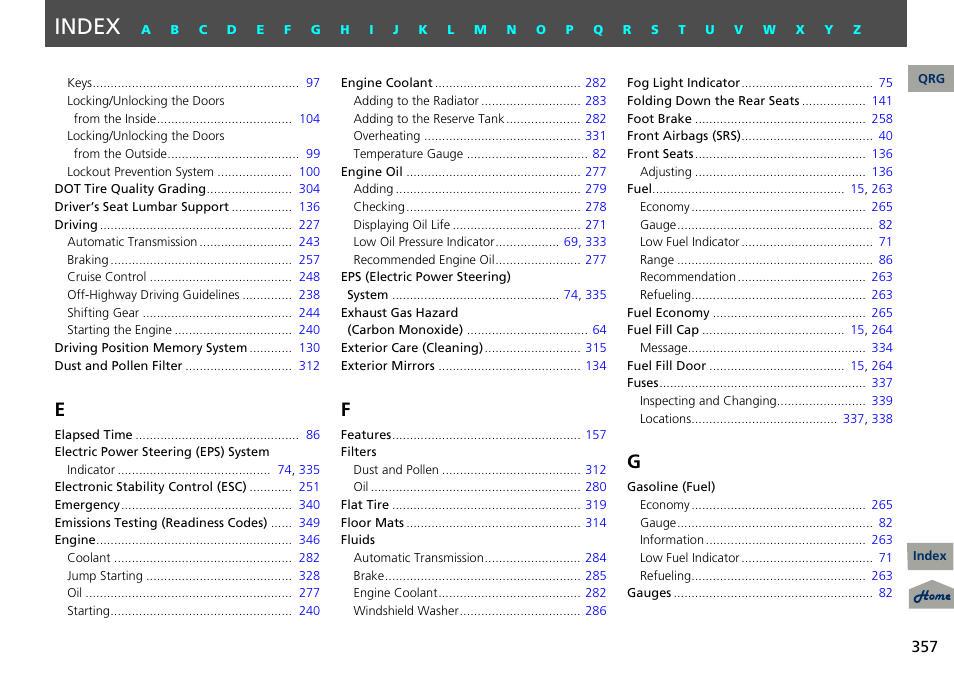 Index | Acura 2013 RDX User Manual | Page 358 / 363