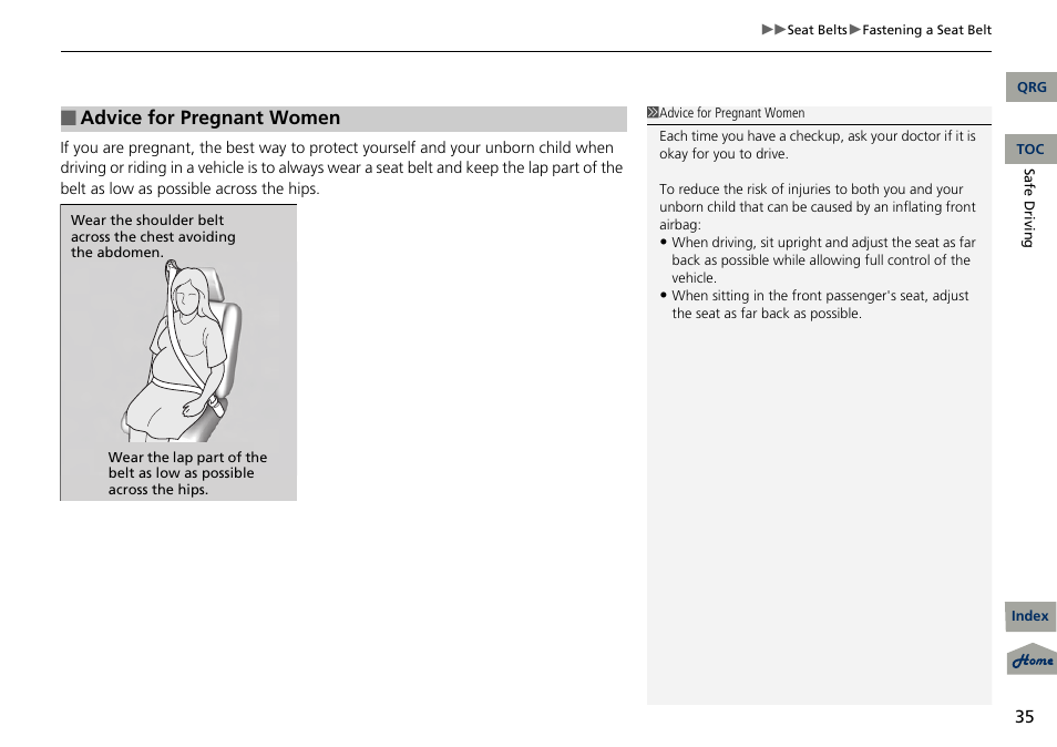 Advice for pregnant women | Acura 2013 RDX User Manual | Page 36 / 363