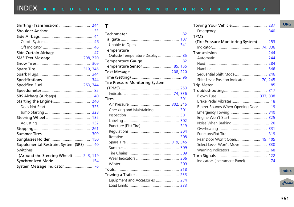 Index | Acura 2013 RDX User Manual | Page 362 / 363