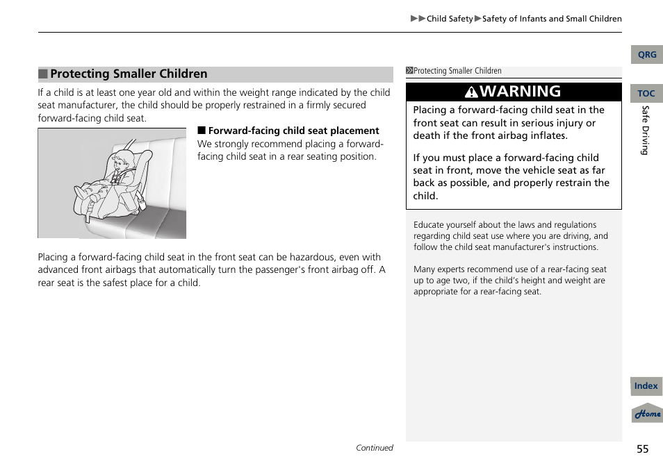 Warning | Acura 2013 RDX User Manual | Page 56 / 363