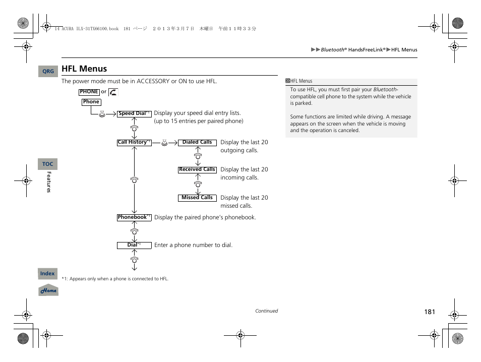 Hfl menus | Acura 2014 ILX User Manual | Page 182 / 351