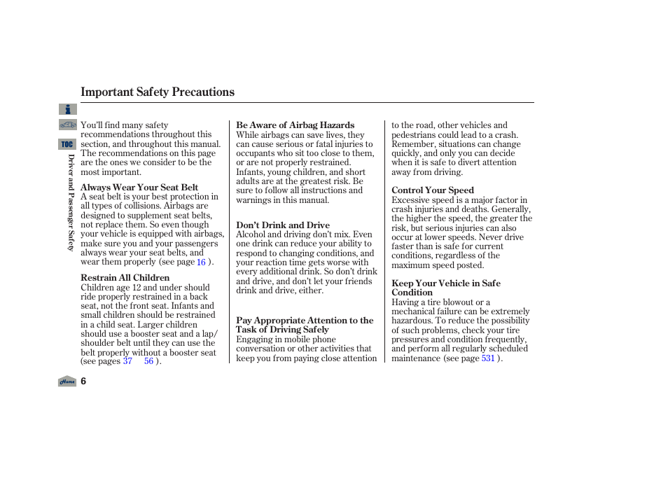 Important safety precautions | Acura 2012 TL User Manual | Page 10 / 650