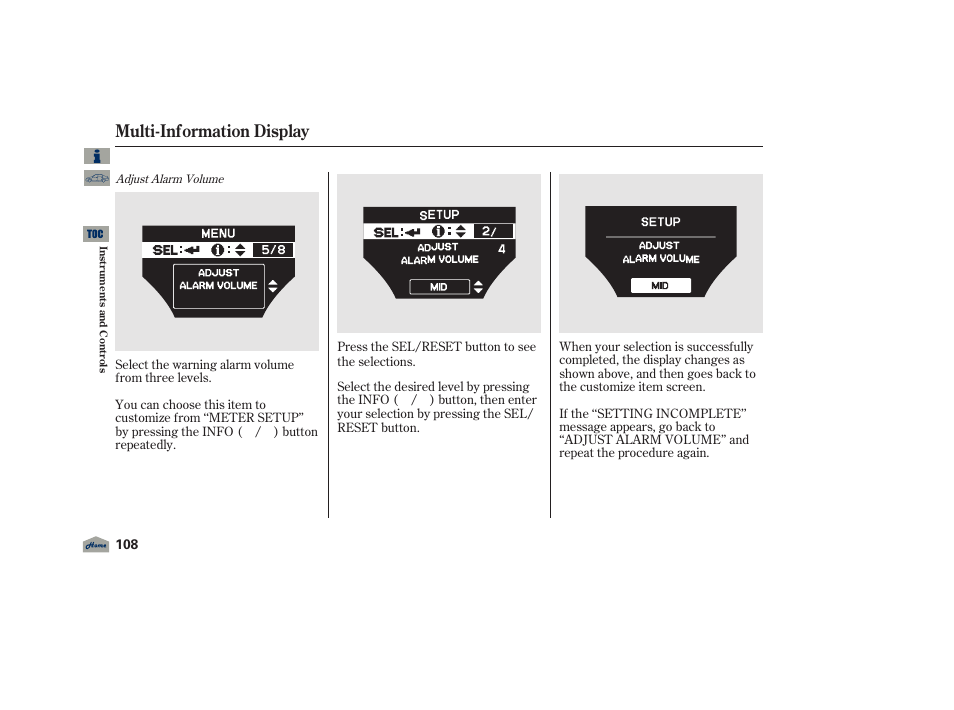 Multi-information display, 2012 tl | Acura 2012 TL User Manual | Page 112 / 650