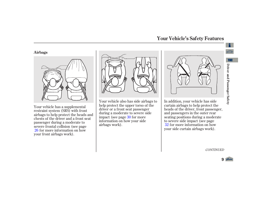 Your vehicle’s safety features | Acura 2012 TL User Manual | Page 13 / 650