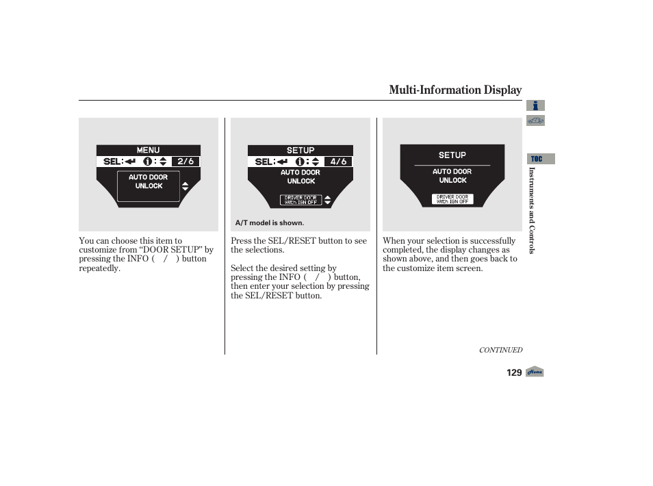 Multi-information display, 2012 tl | Acura 2012 TL User Manual | Page 133 / 650