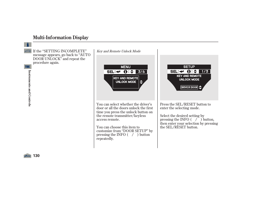 Multi-information display, 2012 tl | Acura 2012 TL User Manual | Page 134 / 650