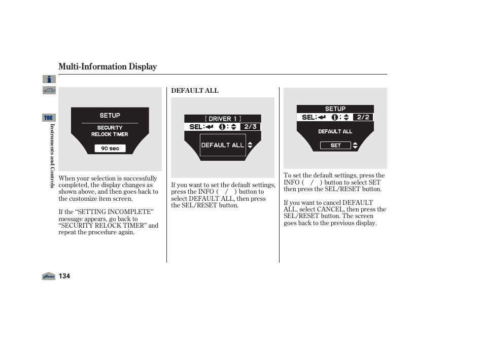 Multi-information display, 2012 tl | Acura 2012 TL User Manual | Page 138 / 650