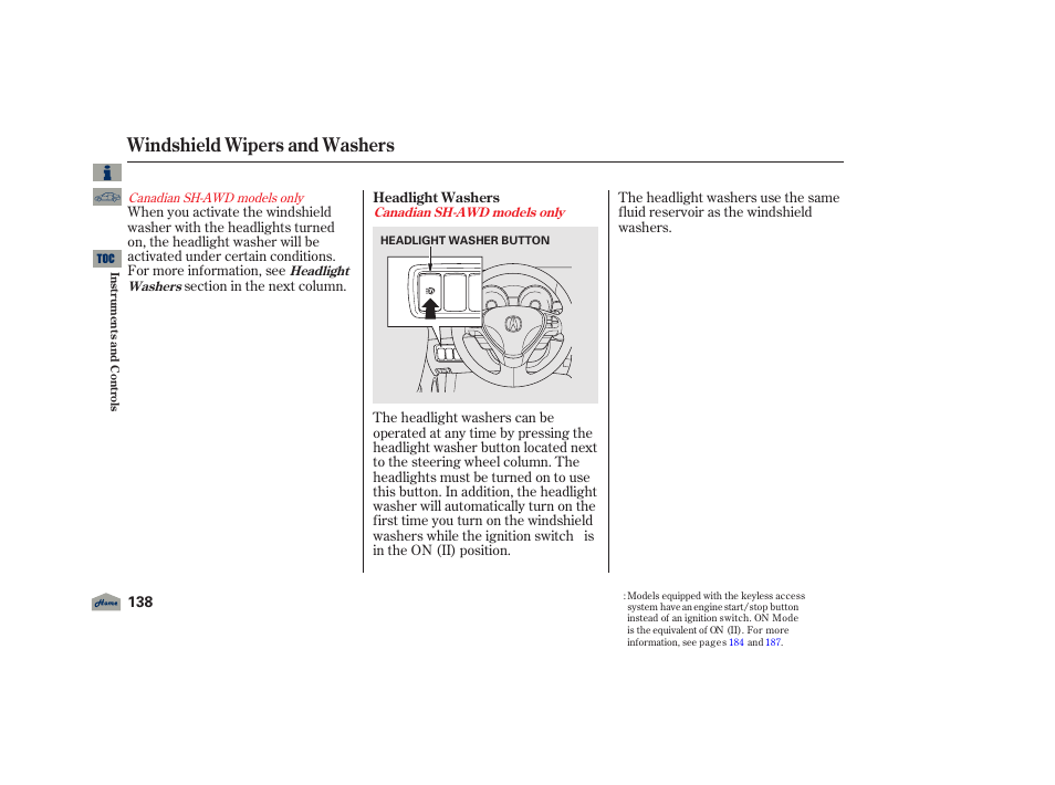 Windshield wipers and washers, 2012 tl | Acura 2012 TL User Manual | Page 142 / 650