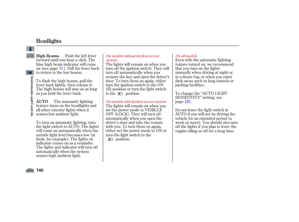 Headlights | Acura 2012 TL User Manual | Page 144 / 650