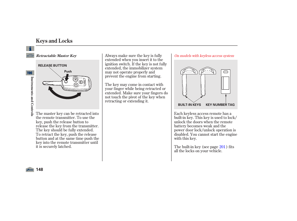 Keys and locks, 2012 tl | Acura 2012 TL User Manual | Page 152 / 650