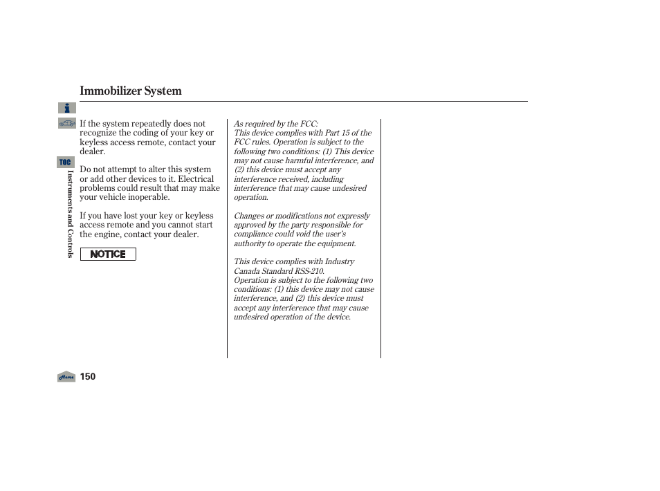 Immobilizer system, 2012 tl | Acura 2012 TL User Manual | Page 154 / 650