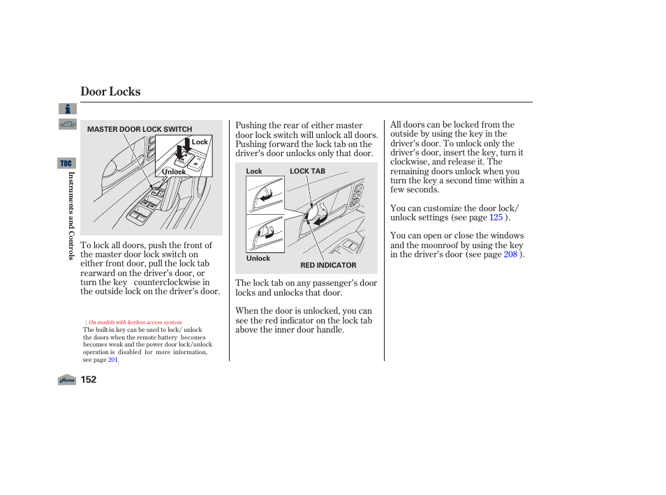 Door locks, 2012 tl | Acura 2012 TL User Manual | Page 156 / 650